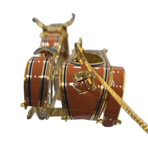 Baldwin 2008 Wind Up Motorcycle with Sidecar Ornament Gold Tone Enamel - Picture 3 of 8